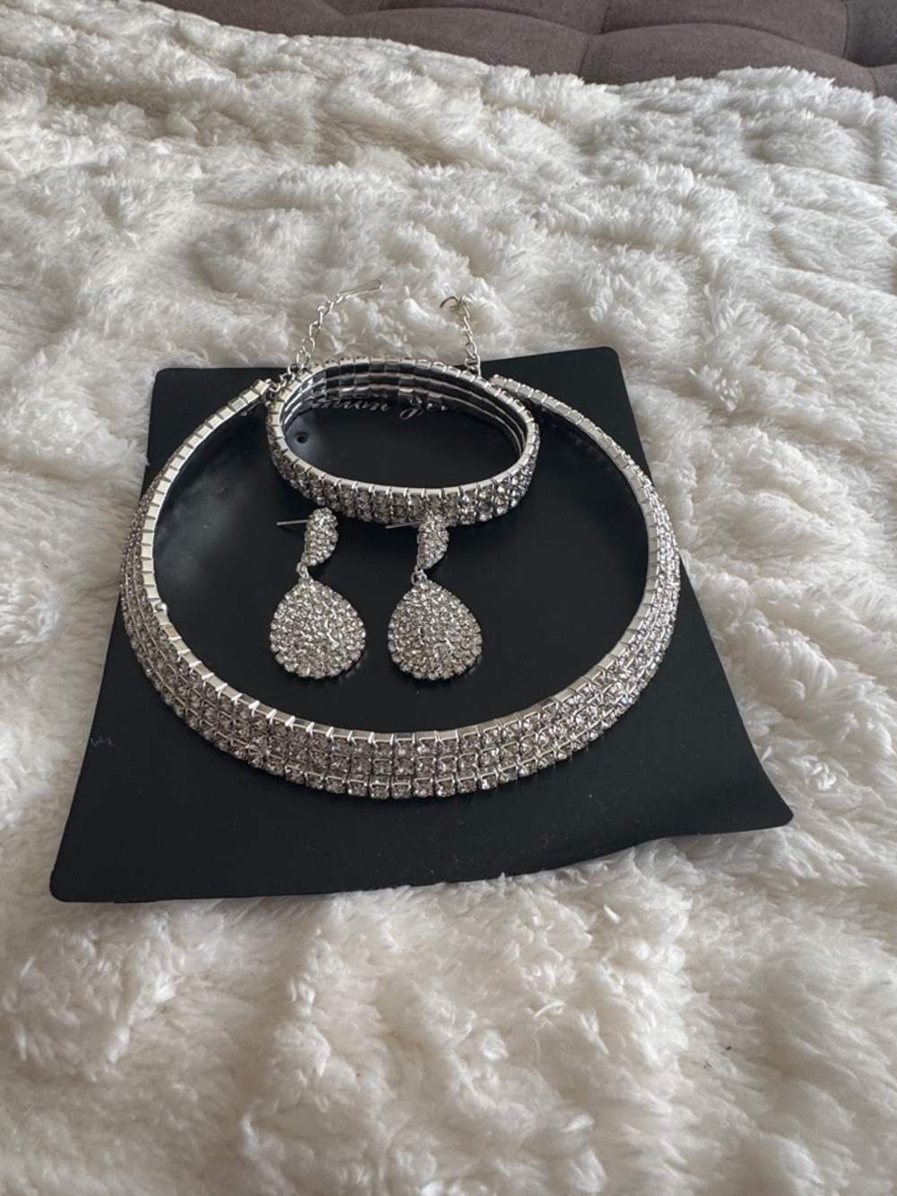 Crystal Pavé Silver-Tone Jewelry Set - Necklace, Bracelet & Drop Earrings